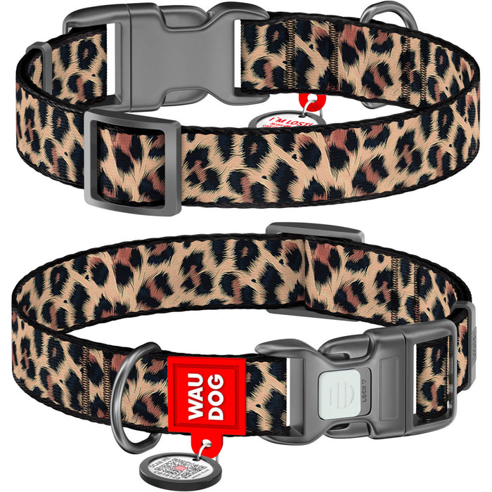 WAUDOG Nylon Dog Collar with QR Code, Leopard