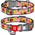 WAUDOG Nylon Dog Collar with QR Code, Avocado on pink
