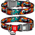 WAUDOG Nylon Dog Collar with QR Code, Toothy Monsters