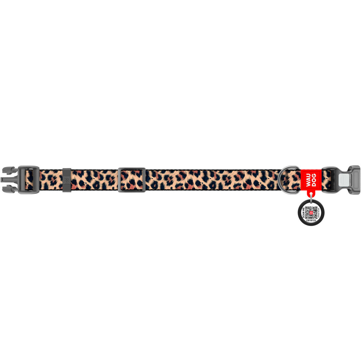 WAUDOG Nylon Dog Collar with QR Code, Leopard