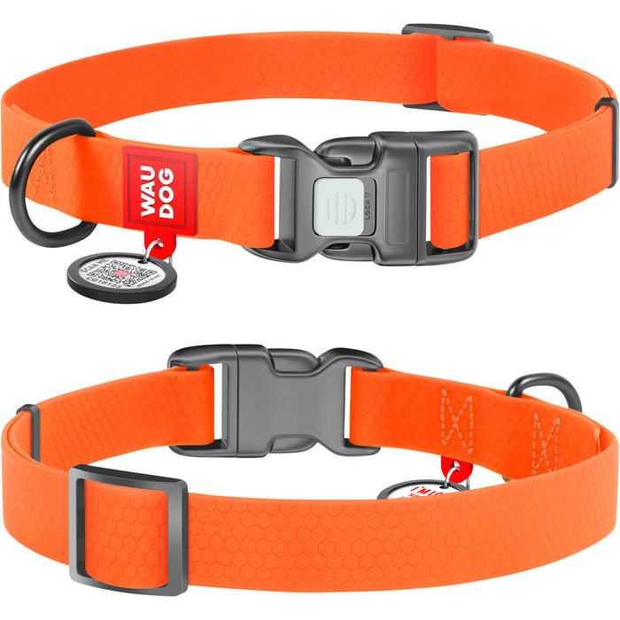 WAUDOG Waterproof Dog Collar with QR Code, Orange Pattern