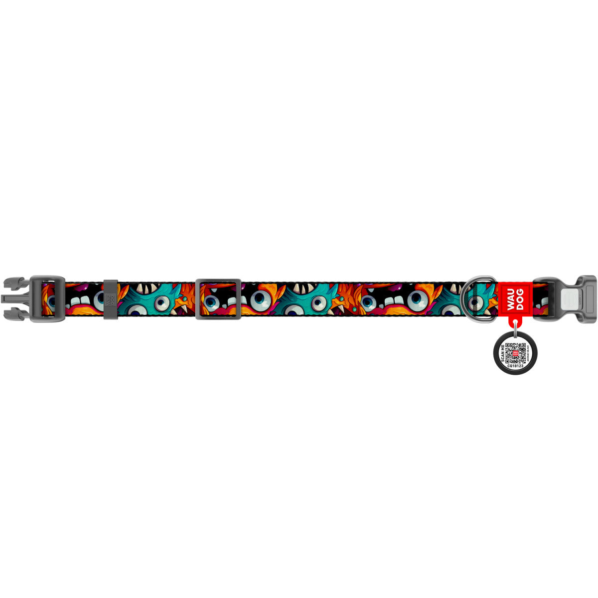 WAUDOG Nylon Dog Collar with QR Code, Toothy Monsters