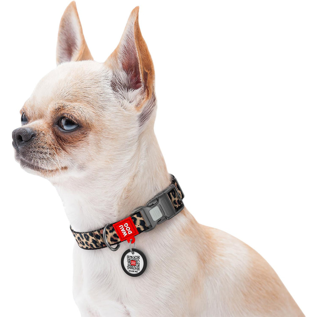 WAUDOG Nylon Dog Collar with QR Code, Leopard