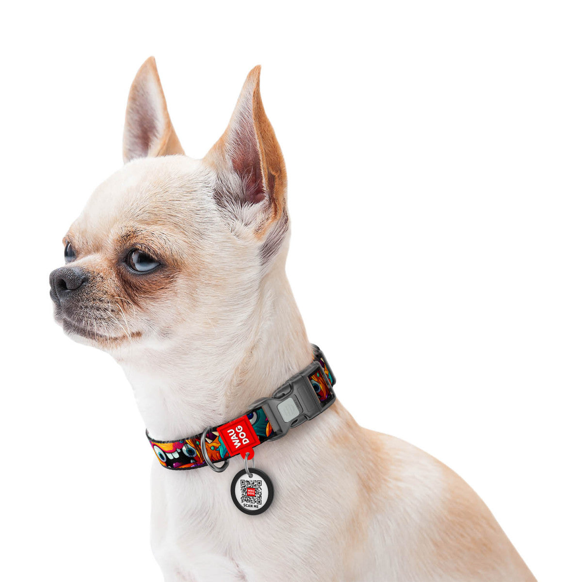 WAUDOG Nylon Dog Collar with QR Code, Toothy Monsters