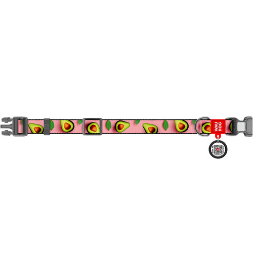 WAUDOG Nylon Dog Collar with QR Code, Avocado on pink