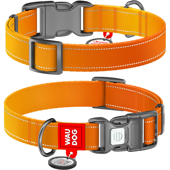WAUDOG Nylon Mono Dog Collar with QR Code, Orange Pattern