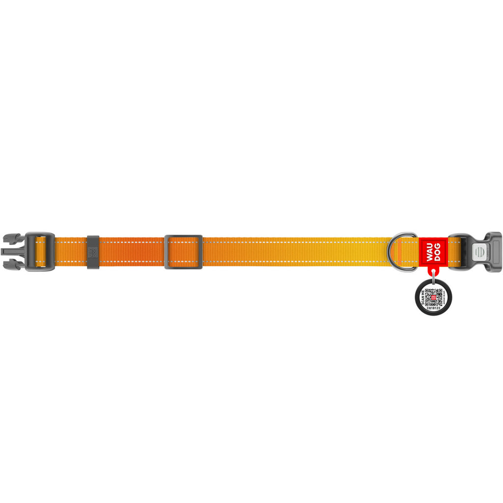WAUDOG Nylon Mono Dog Collar with QR Code, Orange Pattern
