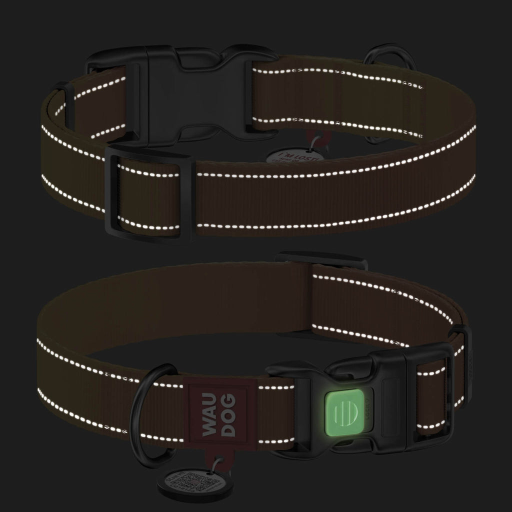 WAUDOG Nylon Mono Dog Collar with QR Code, Orange Pattern