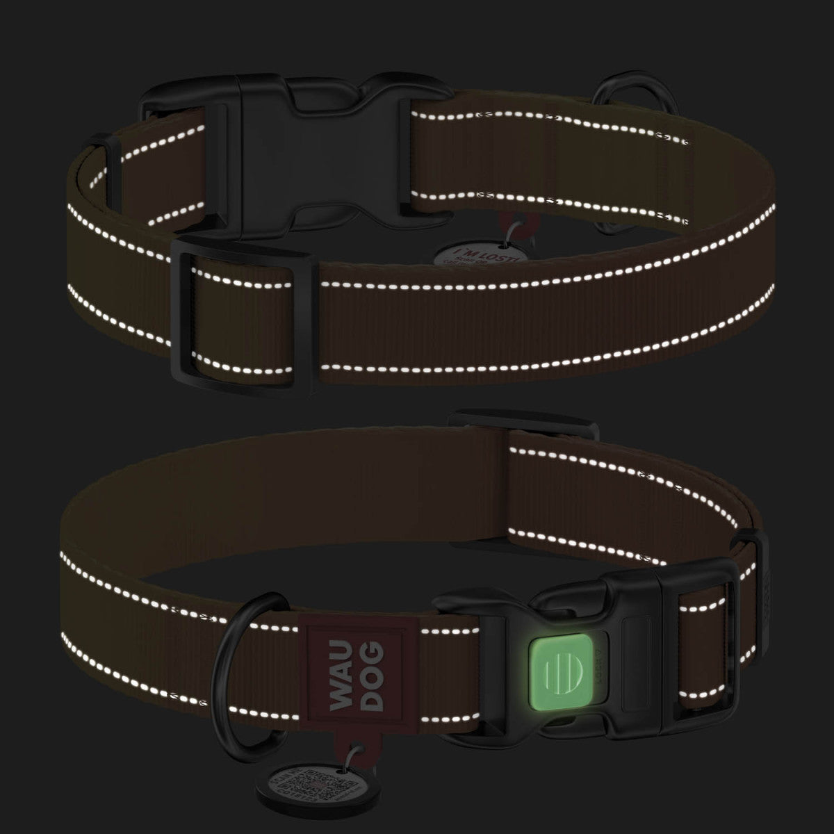 WAUDOG Nylon Mono Dog Collar with QR Code, Orange Pattern