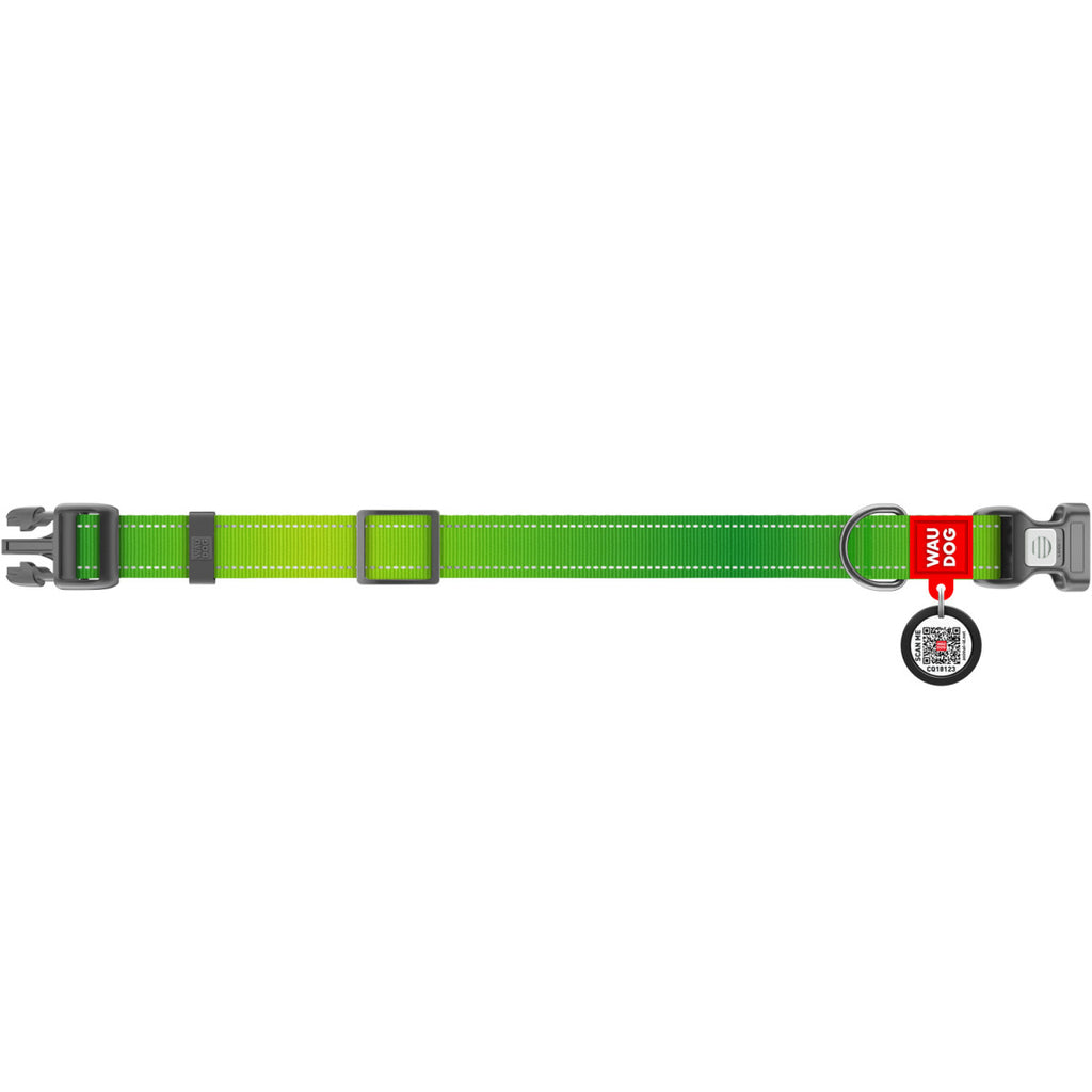 WAUDOG Nylon Mono Dog Collar with QR Code, Green Pattern