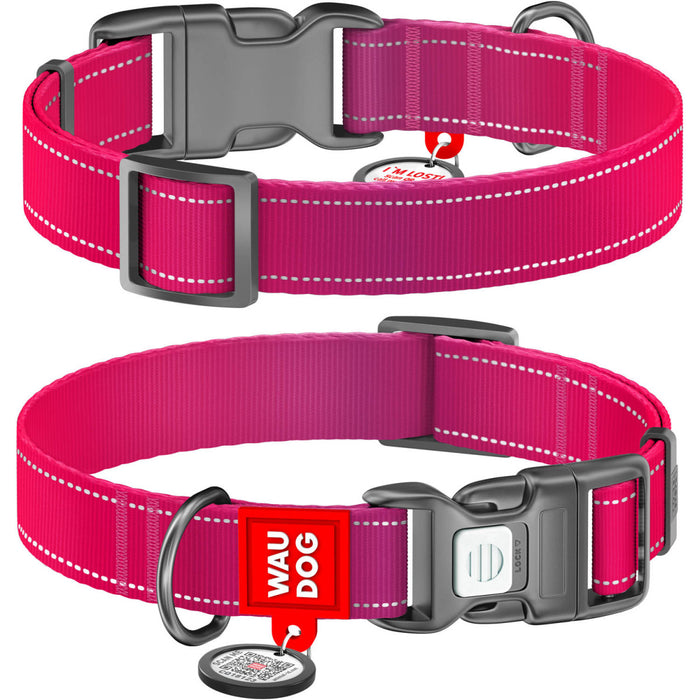 WAUDOG Nylon Mono Dog Collar with QR Code, Pink Pattern