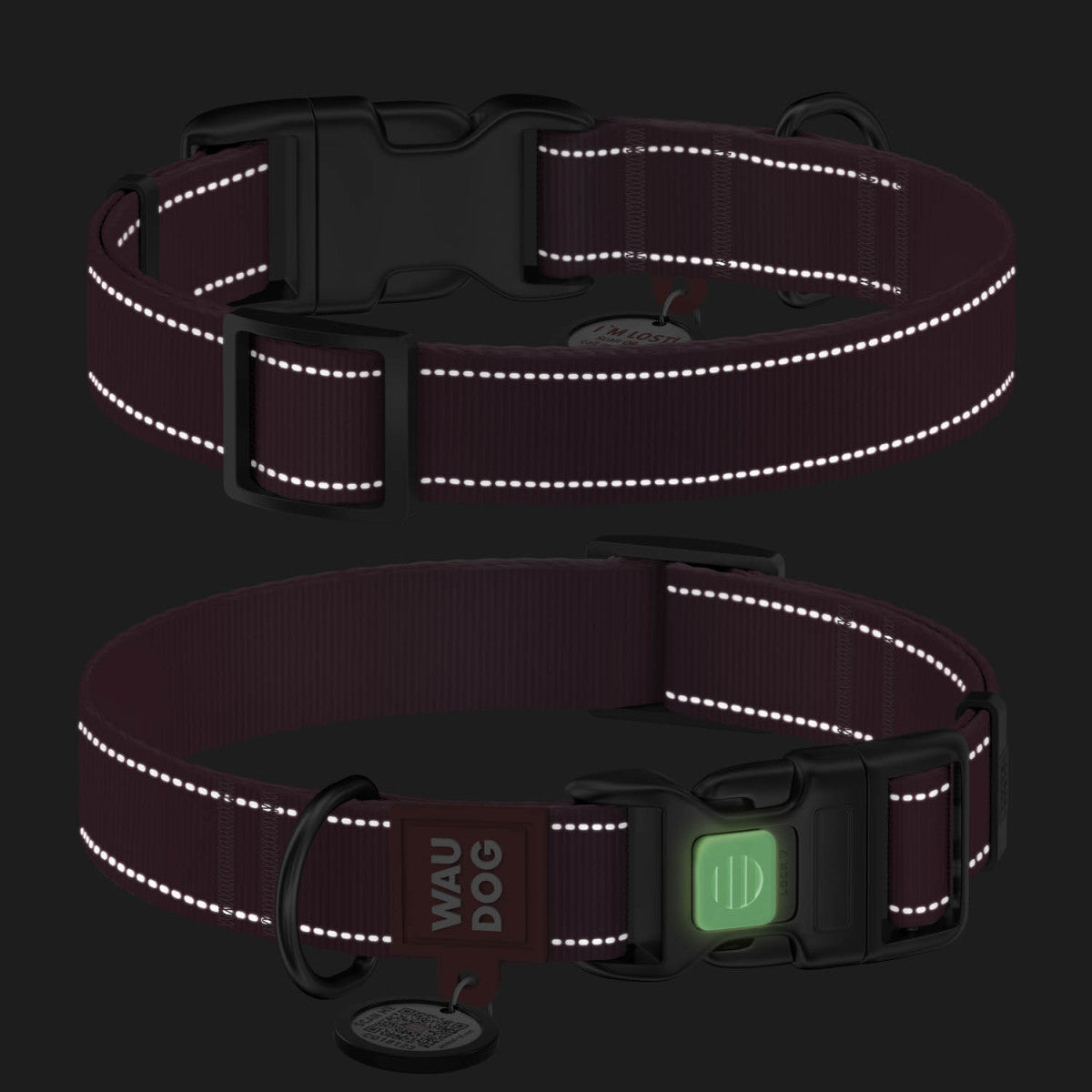 WAUDOG Nylon Mono Dog Collar with QR Code, Pink Pattern