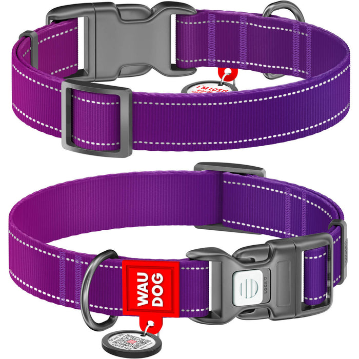 WAUDOG Nylon Mono Dog Collar with QR Code, Violet Pattern