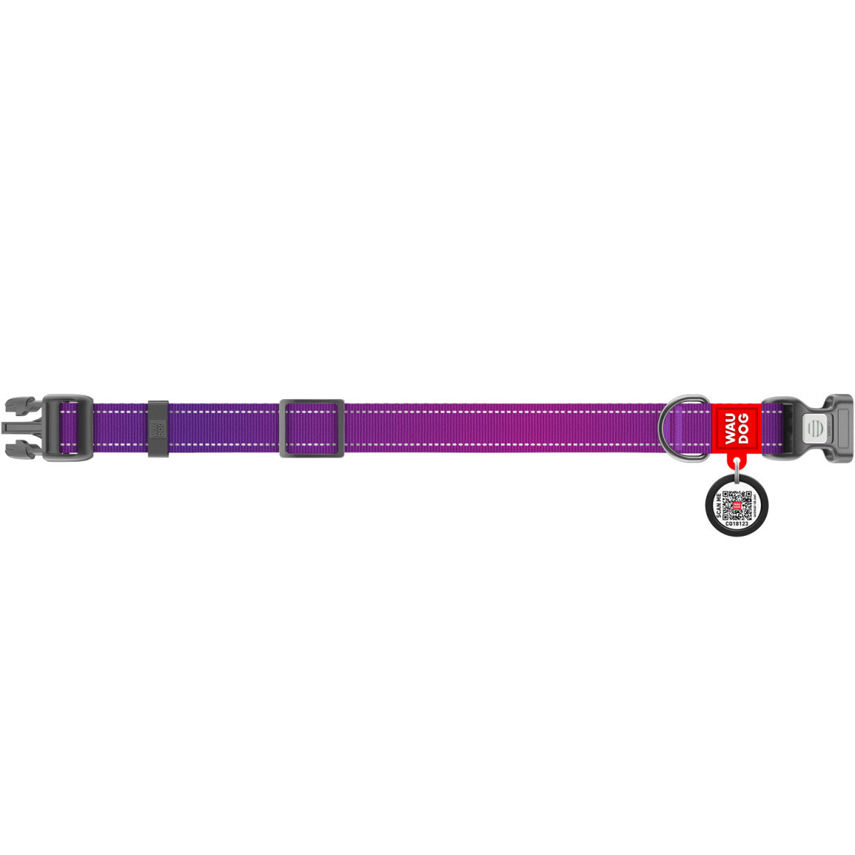 WAUDOG Nylon Mono Dog Collar with QR Code, Violet Pattern