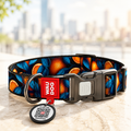 WAUDOG Nylon Dog Collar with QR Code, Orange Pattern