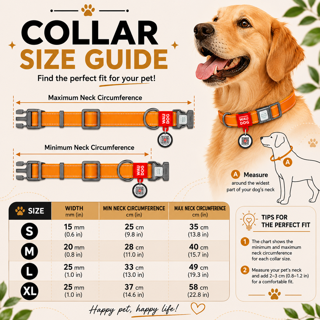 WAUDOG Nylon Mono Dog Collar with QR Code, Orange Pattern