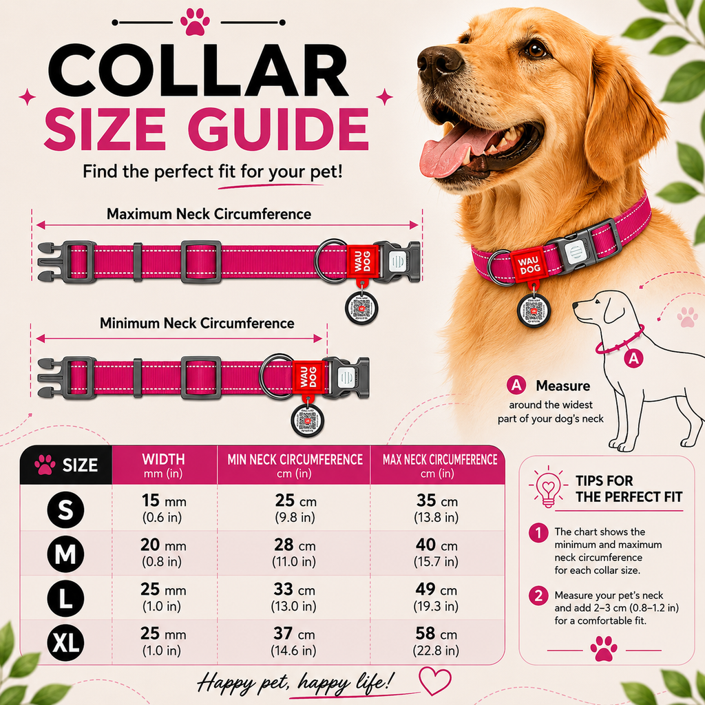 WAUDOG Nylon Mono Dog Collar with QR Code, Pink Pattern