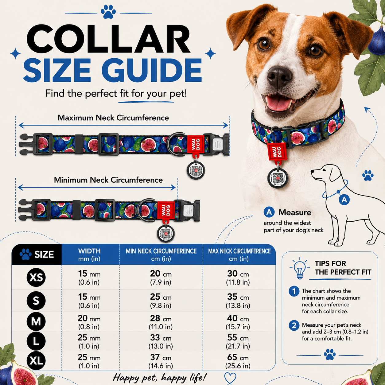 WAUDOG Nylon Dog Collar with QR Code, Figs