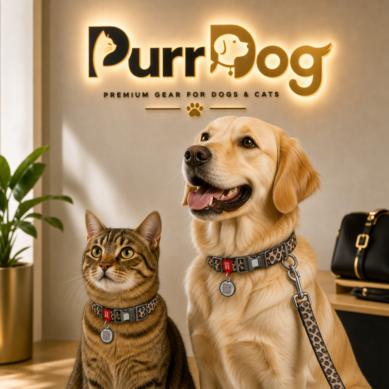 Dog and cat wearing premium PurrDog accessories